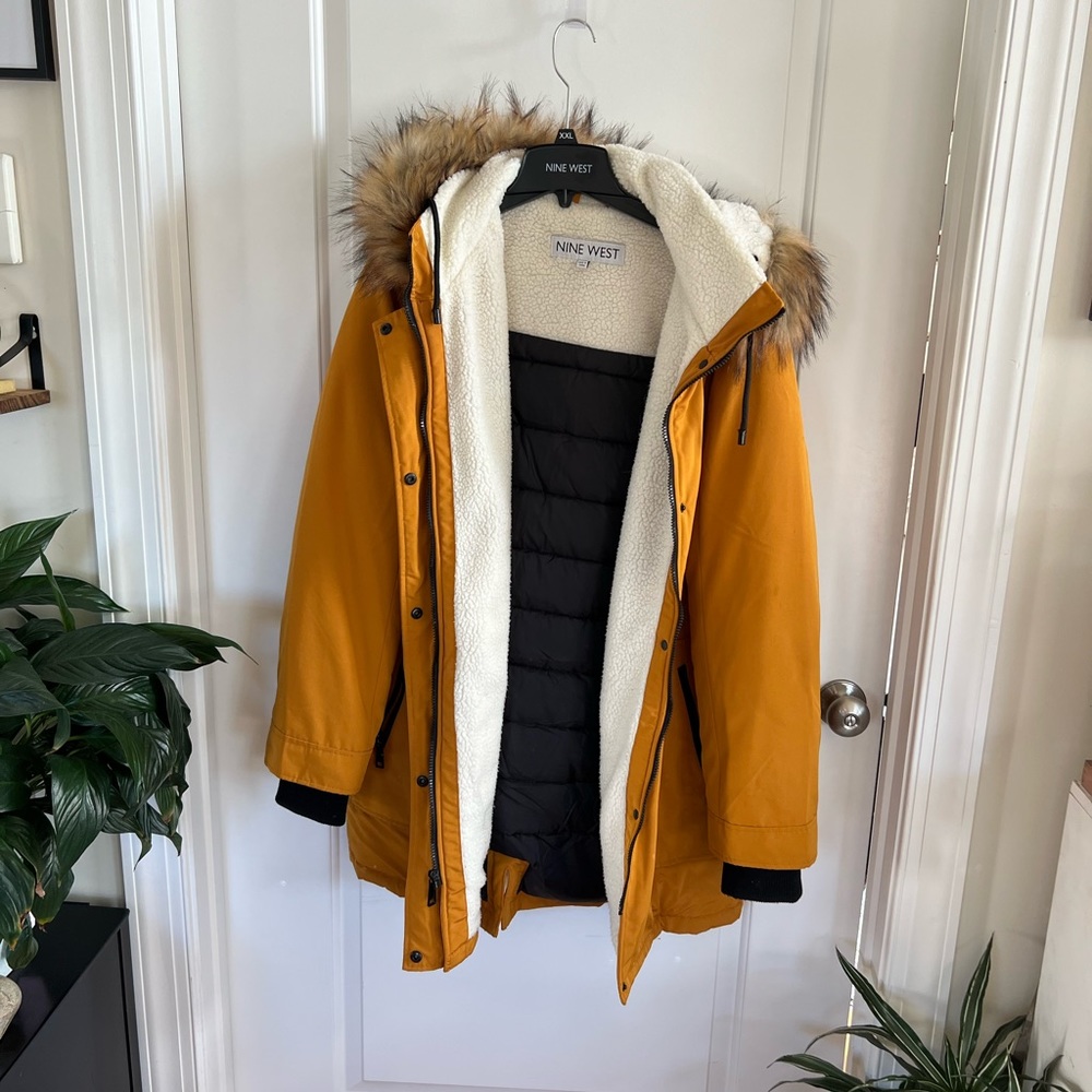 NWT NEVER WORN Incredible luxe Nine West mustard yellow winter coat XXL